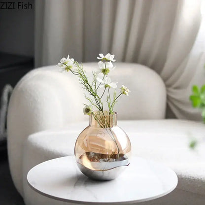 Modern gold & silver amber glass vase living room decor