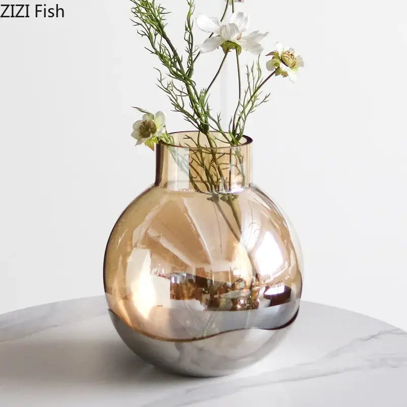 Modern gold & silver amber glass vase living room decor