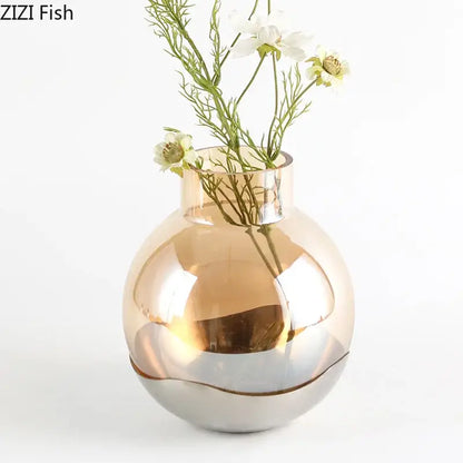 Modern gold & silver amber glass vase living room decor