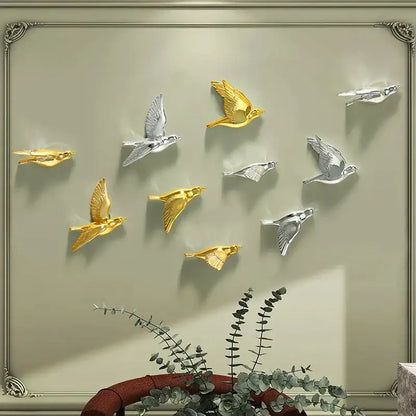 Modern gold & silver bird resin statue wall decor – children's room
