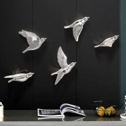 Modern gold & silver bird resin statue wall decor – children's room