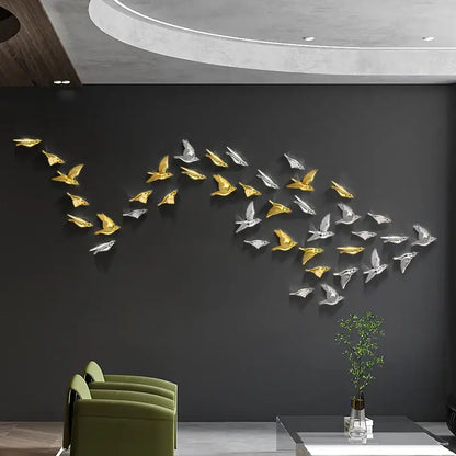 Modern gold & silver bird resin statue wall decor – children's room
