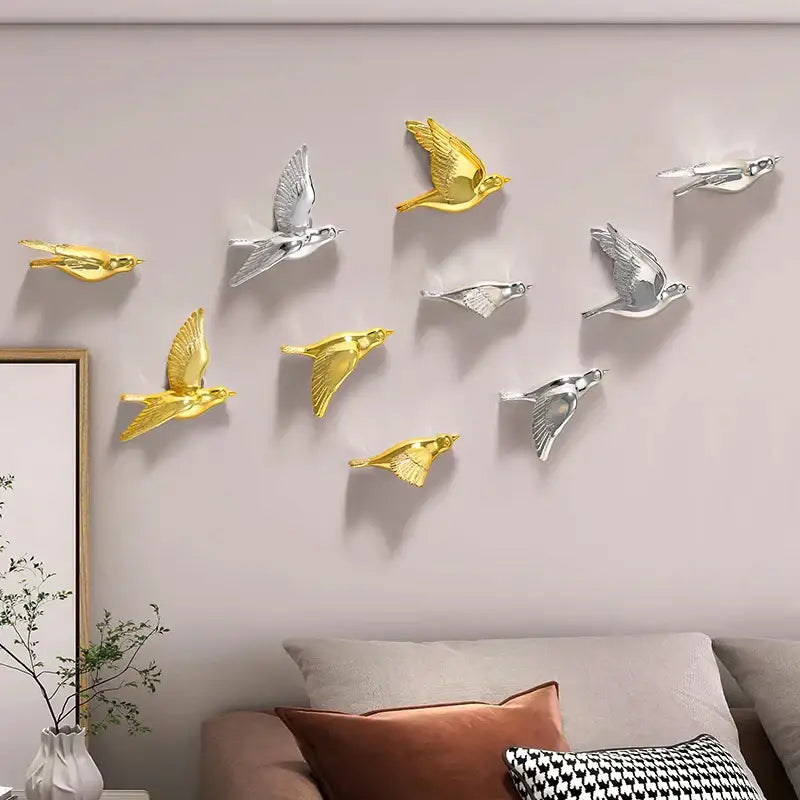 Modern gold & silver bird resin statue wall decor – children's room