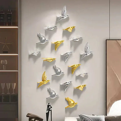 Modern gold & silver bird resin statue wall decor – children's room