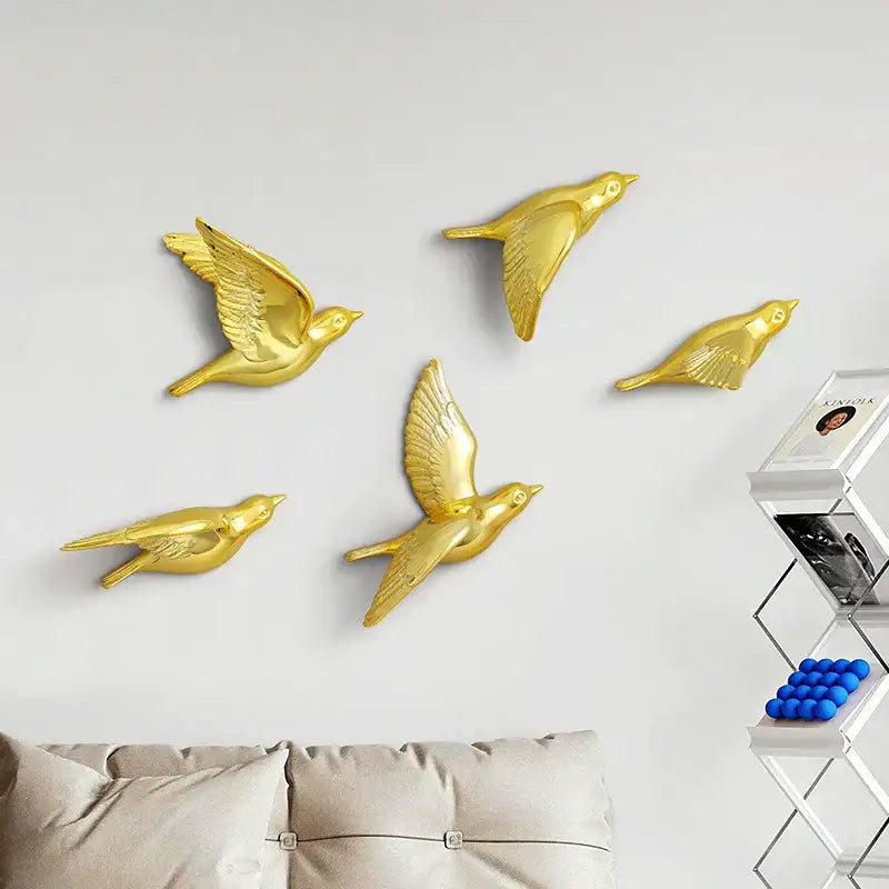 Modern gold & silver bird resin statue wall decor – children's room