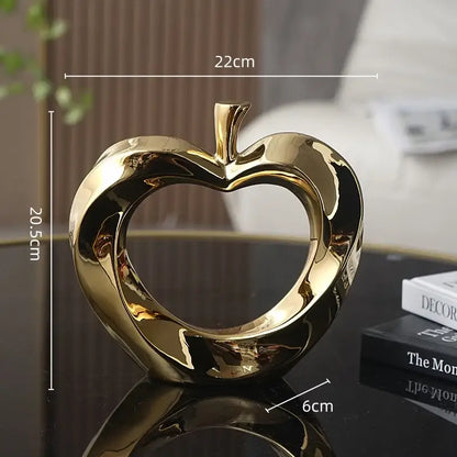Modern gold & silver ceramic golden apple sculpture living room decor