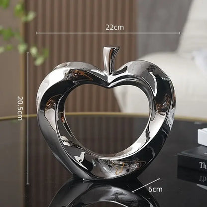 Modern gold & silver ceramic golden apple sculpture living room decor