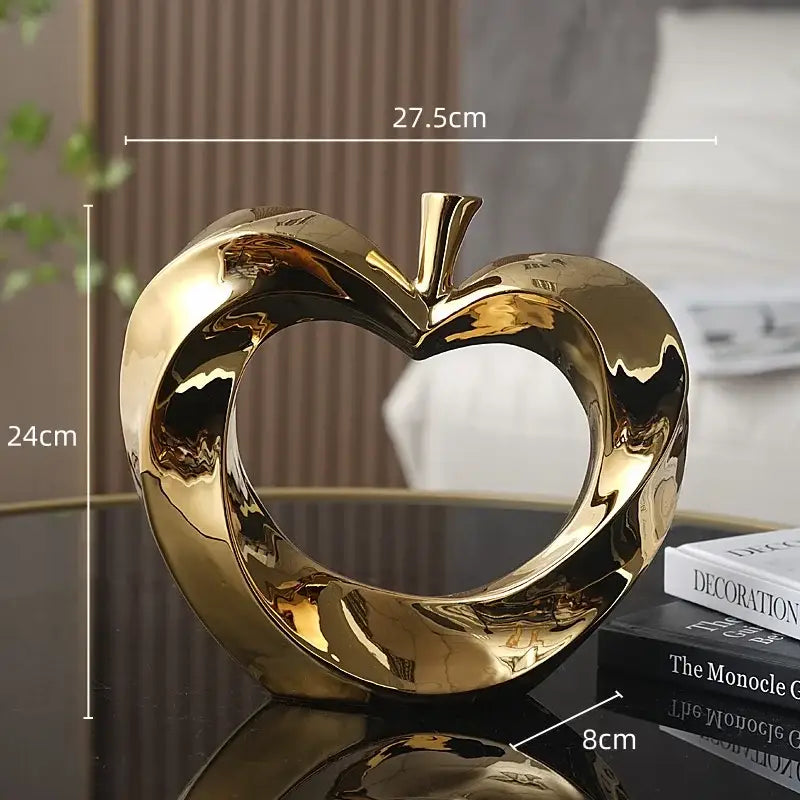 Modern gold & silver ceramic golden apple sculpture living room decor