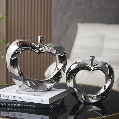 Modern gold & silver ceramic golden apple sculpture living room decor