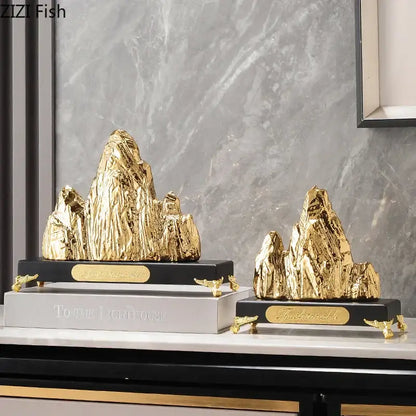 Modern gold & silver ceramic mountain sculpture living room decor