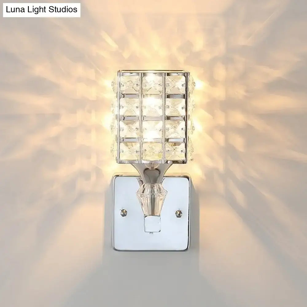 Modern gold & silver clear crystal wall light fixture bedroom
