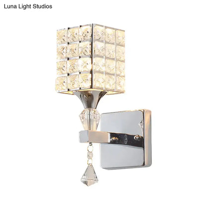Modern gold & silver clear crystal wall light fixture bedroom