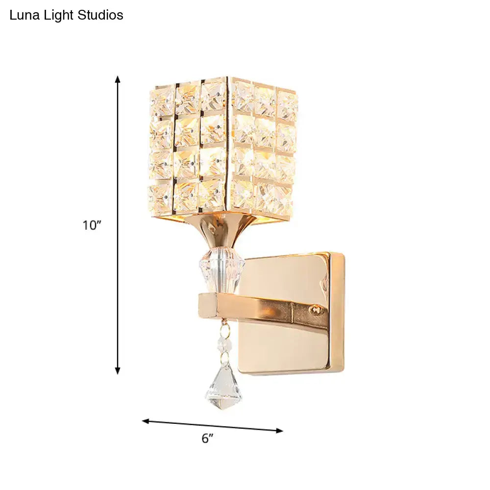 Modern gold & silver clear crystal wall light fixture bedroom