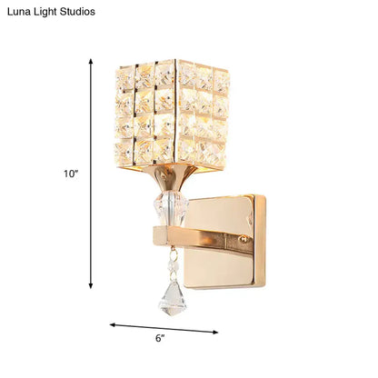 Modern gold & silver clear crystal wall light fixture bedroom