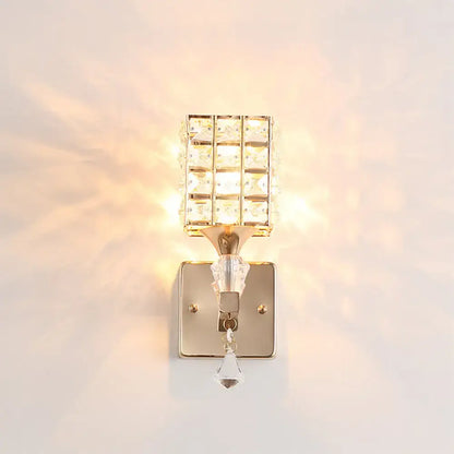 Modern gold & silver clear crystal wall light fixture bedroom