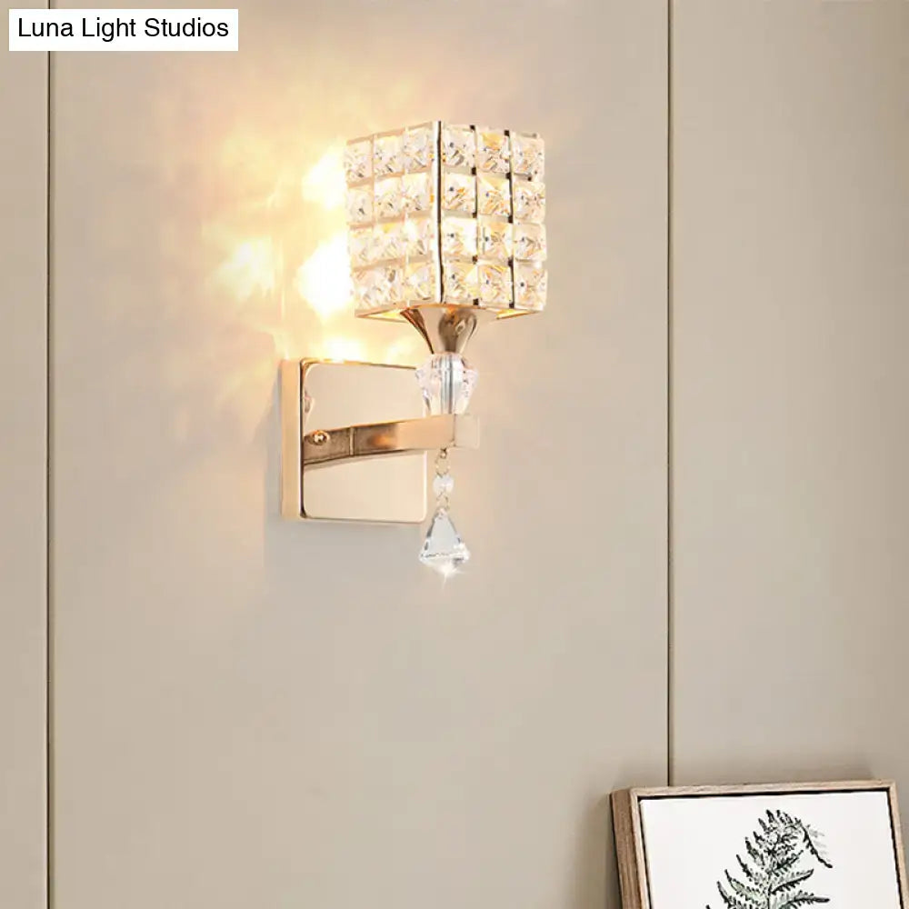 Modern gold & silver clear crystal wall light fixture bedroom