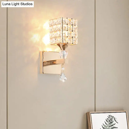 Modern gold & silver clear crystal wall light fixture bedroom