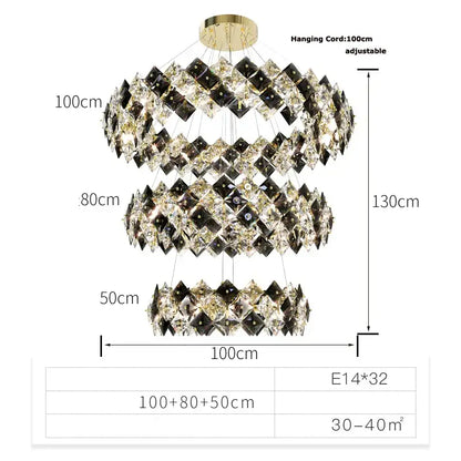 Modern gold & silver crystal dimmable led chandelier dining room