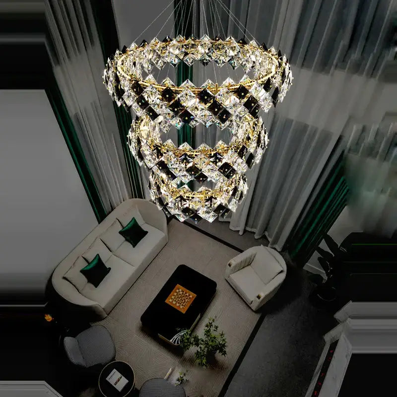 Modern gold & silver crystal dimmable led chandelier dining room