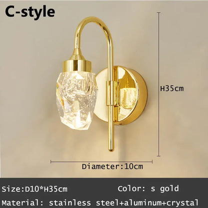 Modern gold & silver crystal led wall sconce bedroom light