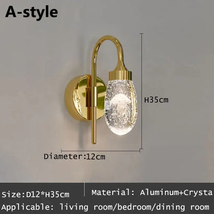 Modern gold & silver crystal led wall sconce bedroom light