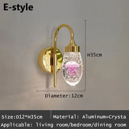 Modern gold & silver crystal led wall sconce bedroom light