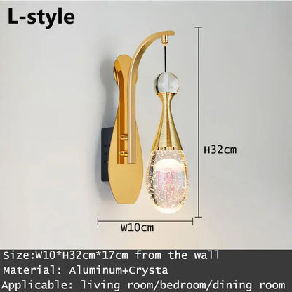 Modern gold & silver crystal led wall sconce bedroom light