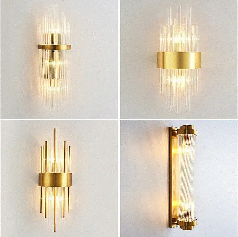 Modern gold & silver crystal wall lamp bedroom sconce