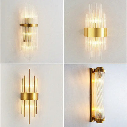 Modern gold & silver crystal wall lamp bedroom sconce