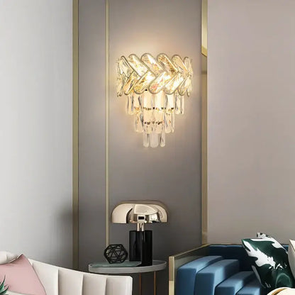 Modern gold & silver crystal wall sconce bedroom stainless steel light