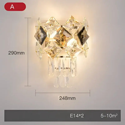 Modern gold & silver crystal wall sconce bedroom stainless steel light