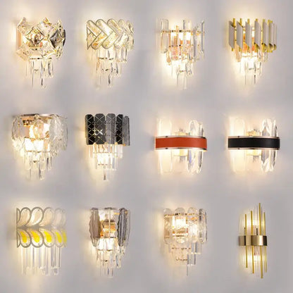 Modern gold & silver crystal wall sconce bedroom stainless steel light