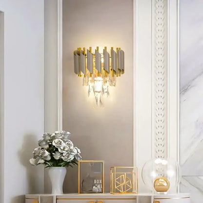 Modern gold & silver crystal wall sconce bedroom stainless steel light