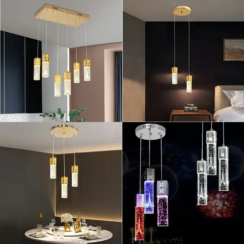 Modern gold & silver eiffel tower bubble crystal led pendant lights