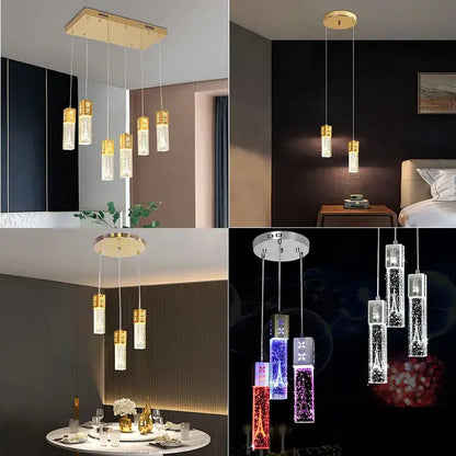 Modern gold & silver eiffel tower bubble crystal led pendant lights