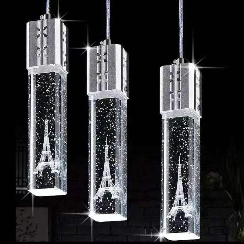 Modern gold & silver eiffel tower bubble crystal led pendant lights