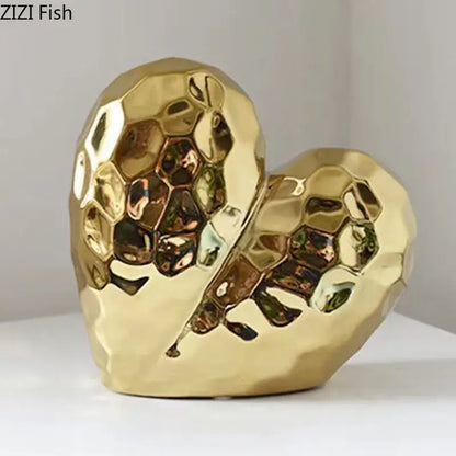 Modern gold & silver faceted ceramic statue living room home decor