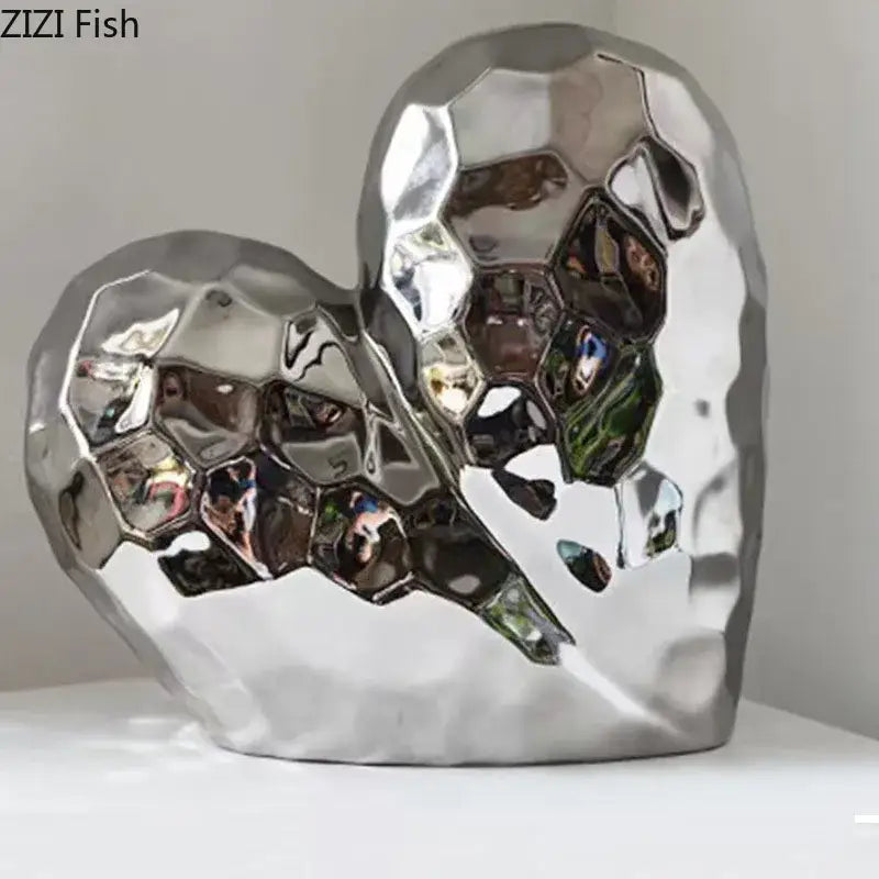 Modern gold & silver faceted ceramic statue living room home decor