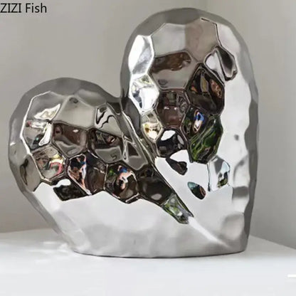 Modern gold & silver faceted ceramic statue living room home decor