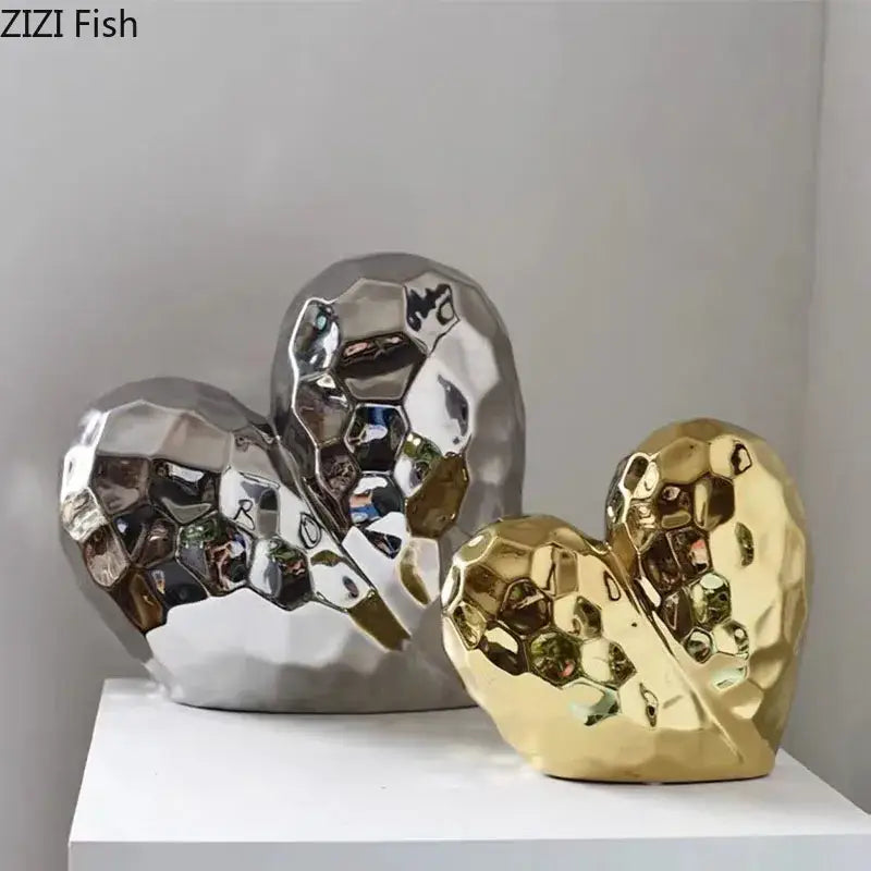 Modern gold & silver faceted ceramic statue living room home decor