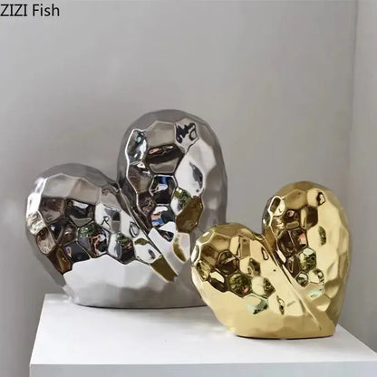Modern gold & silver faceted ceramic statue living room home decor