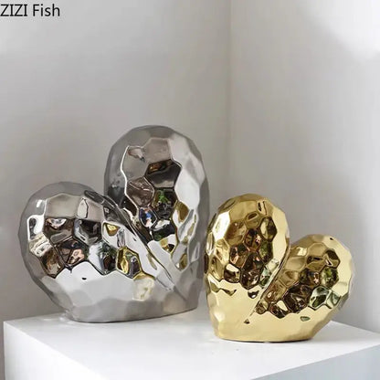 Modern gold & silver faceted ceramic statue living room home decor