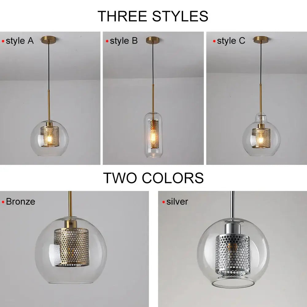 Modern gold & silver honeycomb glass pendant light kitchen fixture