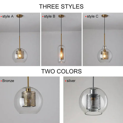Modern gold & silver honeycomb glass pendant light kitchen fixture