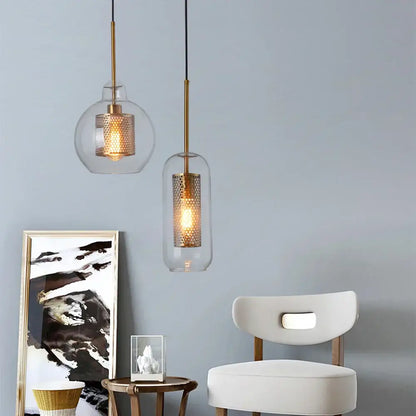 Modern gold & silver honeycomb glass pendant light kitchen fixture