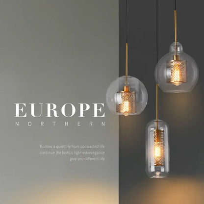 Modern gold & silver honeycomb glass pendant light kitchen fixture