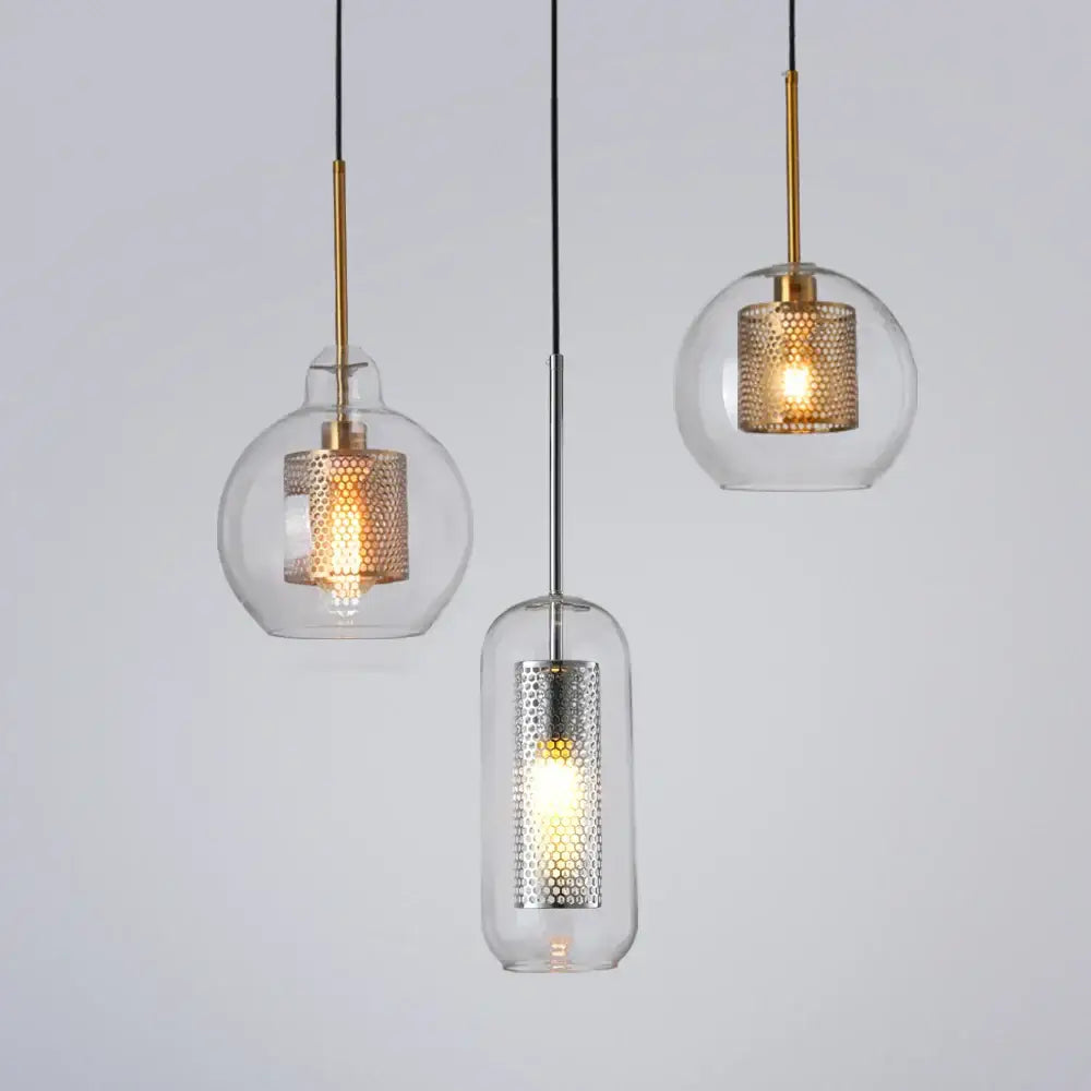 Modern gold & silver honeycomb glass pendant light kitchen fixture