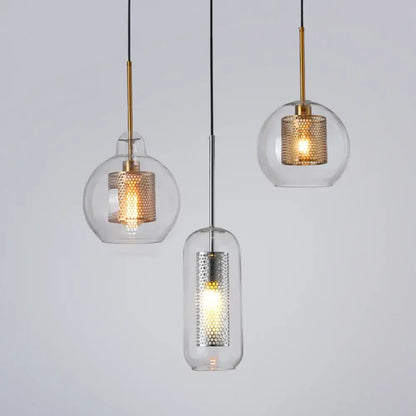 Modern gold & silver honeycomb glass pendant light kitchen fixture