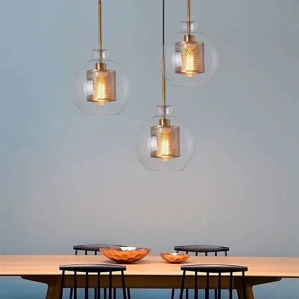 Modern gold & silver honeycomb glass pendant light kitchen fixture