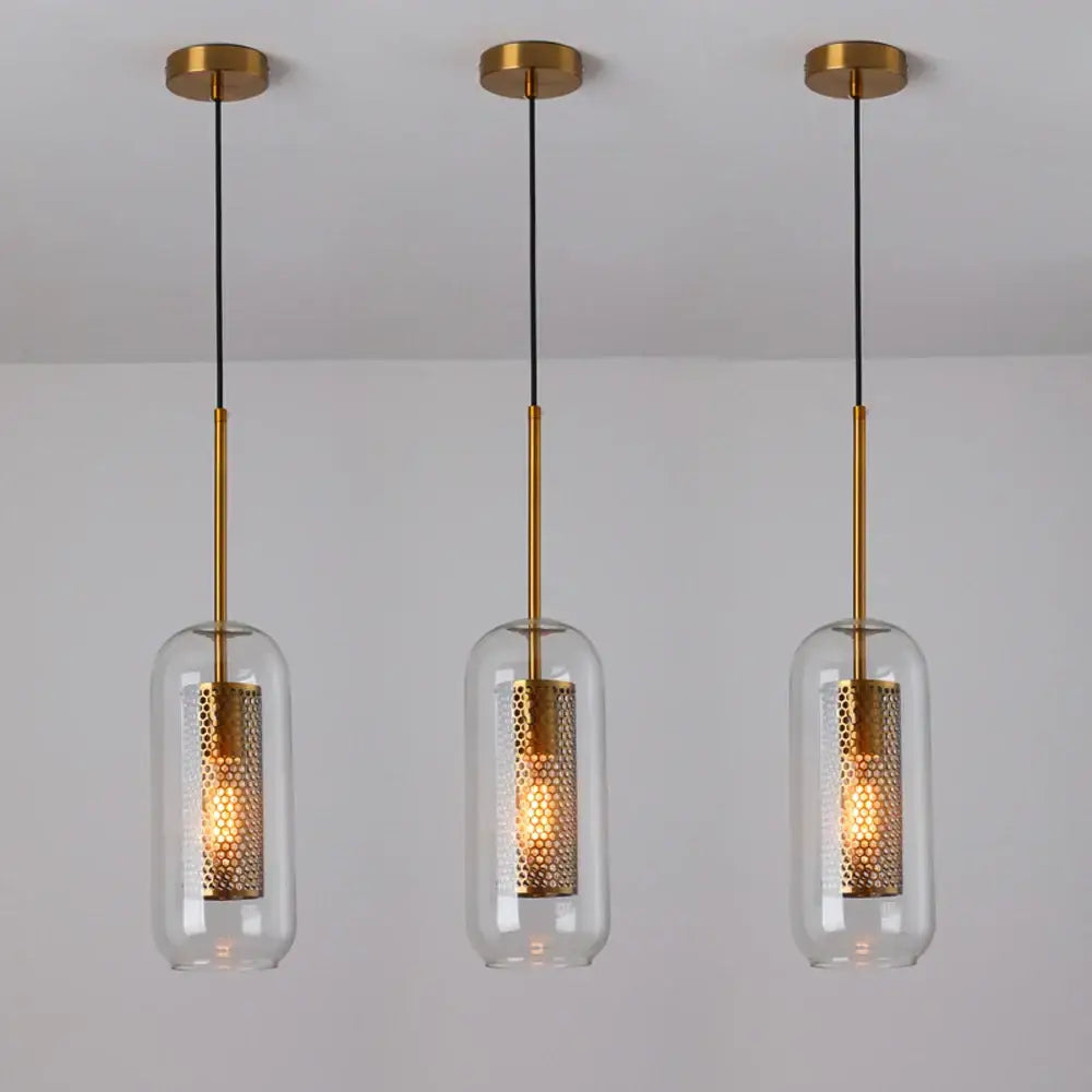 Modern gold & silver honeycomb glass pendant light kitchen fixture